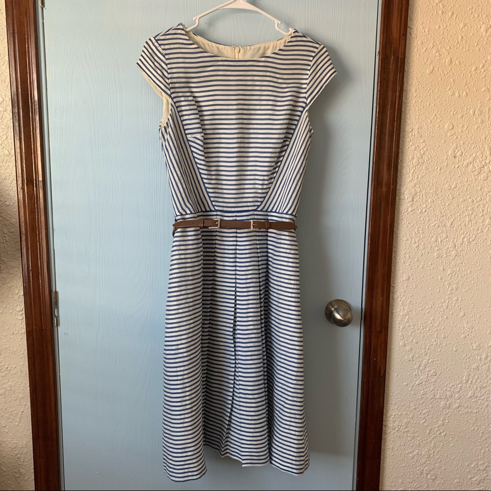 Anne Klein Striped, A-Line, w/ Belt Dress